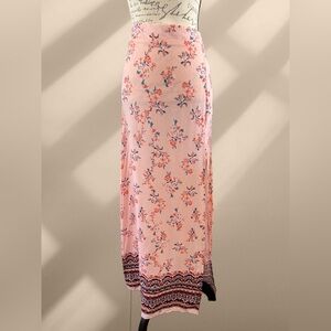 Charlotte Russe Pink Burgundy Floral Maxi Skirt Rayon Boho XL Extra Large GUC
